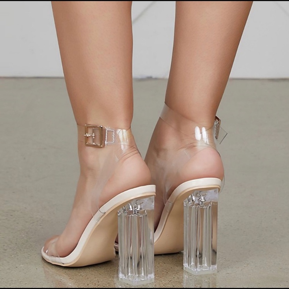 NEW🔥 Open Toe Clear Nude Ankle Strap Heel Sandals